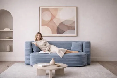 Produktbild von MyFoam Klappsofa Hellblau 3-Sitzer Kaltschaum Sofa Cordstoff