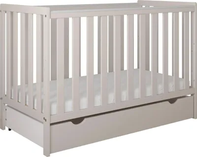 Produktbild von ZEE BAMBI Kaschmir Babybett 120x60 cm 2in1 mit Matratze, Schublade & Schutzbarriere Klassisches Gitterbett 3-Fach Höhenverstellbar Kinderbett