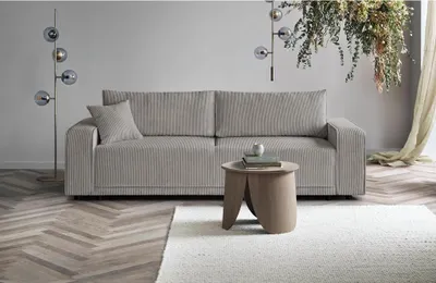 Produktbild von Schlafsofa Primo modernes Sofa aus Cordstoff Couch mit Schlaffunktion Bettkasten, Stoff: poso 02 - cappucino