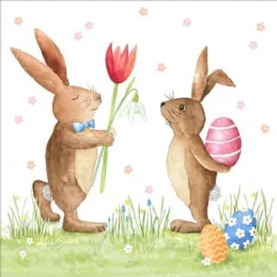 Produktbild von 20 Servietten Ostergeschenk - Hasen mit Zeit für Geschenke 33x33cm