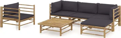 Produktbild von 6-tlg. Garten-Lounge-Set mit Dunkelgrauen Kissen Bambus