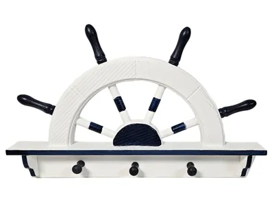 Produktbild von Garderobe Steuerrad-Form Holz Hakenleisten mit 3 Haken Maritim