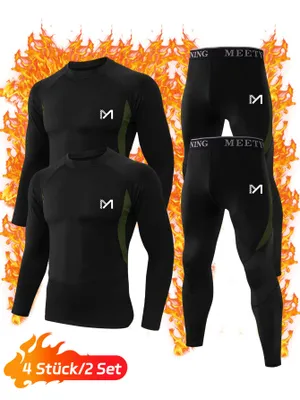 Produktbild von 2er Pack Herren Thermounterwäsche, Funktionsunterwäsche mit Innenfleece, Skiunterwäsche für winterliche Outdoor-Aktivitäten-Schwarz-M