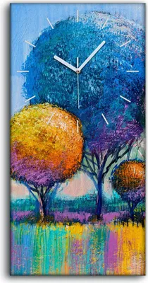 Produktbild von Wanduhr Uhr Wandbild Leinwand 30x60 Malerei Abstrakte Kunst Bäume bunt - weiße Hände