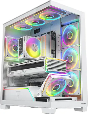 Obrázek produktu pro MODECOM VOLCANO STELLAR PLUS ARGB 8F bílá, Midi Tower, PC skříň, síťovaná přední strana, skleněné okno, 8 předinstalovaných ARGB ventilátorů, ovladatelné LED osvětlení