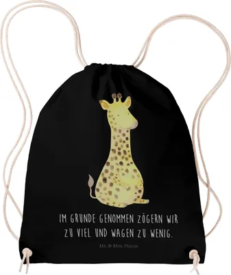 Produktbild von Mr. & Mrs. Panda Stoffbeutel Giraffe Zufrieden - Schwarz - Geschenk, Turnbeutel, Afrika, Jutebeutel, gym tasche, Baumwolltasche, Glück, wander rucksack, Abenteuer