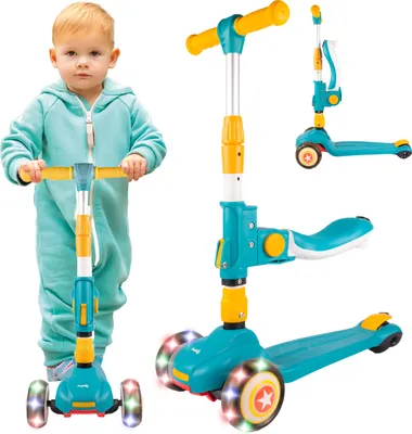 Immagine prodotto di Malplay monopattino Scooter blu Triciclo per bambini da 2 anni monopattino a pedali con sedile ruote a LED fino a 30 kg, manubrio regolabile