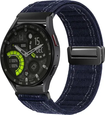 Produktbild von Smartwatch Armband für Samsung Galaxy Watch6 44mm Nylon Textil Band Ersatzband Wechselband Magnetverschluss flexibel atmungsaktiv Blau Dunkelblau
