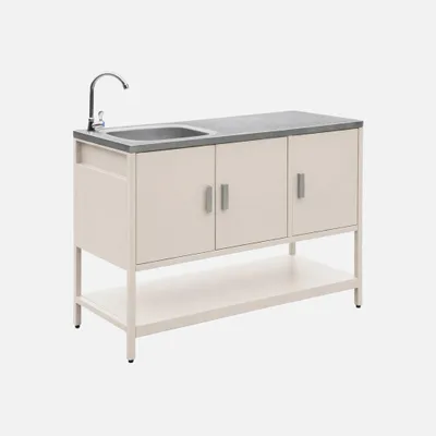 Produktbild von sweeek - Outdoor-Küche aus Stahl mit Spüle L120 cm - Beige