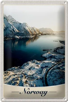 Produktbild von Blechschild Reise 20x30cm Norwegen Winterzeit Schnee Meer Urlaub