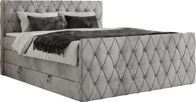 Produktbild von MKS MEBLE Boxspringbett 200 x 200 cm mit Bettkasten, Bett 200 x 200 cm mit Matratze H3, Boxspringbett 200 x 200 cm mit Topper - Miren King Duo - Hellgrau Velvet - H3