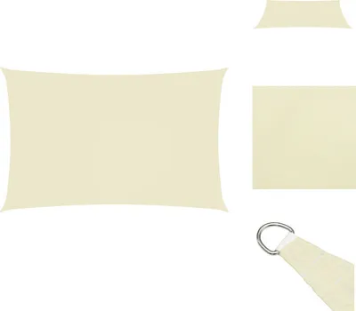 A rectangular cream-colored sun sail is shown against a white background, with a close-up of a corner with a metal ring.