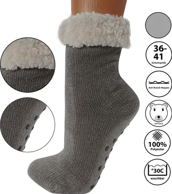 Produktbild von Kuschelsocken grau Damen Hüttensocken Chenille - Größe 36-41