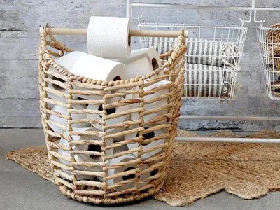 Image de Corbeille à roulettes pour papier toilette - Rangement des rouleaux de papier toilette - Jacinthe d'eau