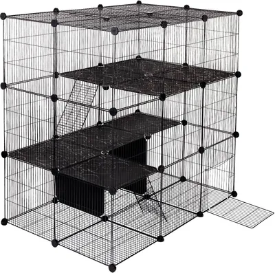 Produktbild von EUGAD Freigehege Laufgitter mit Tür&Treppe DIY Schwarz, 109x74x109cm