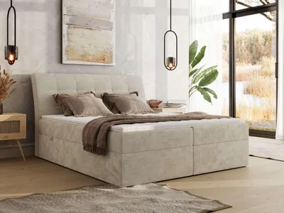 Produktbild von MKS MEBLE Boxspringbett DAGOS 140 x 200 cm mit Bettkasten & Stauraum, 7-Zonen Matratze H4 , Inkl. Topper T25, Hotel-Design, Doppelbett mit hohem Kopfteil - Schenille glatt