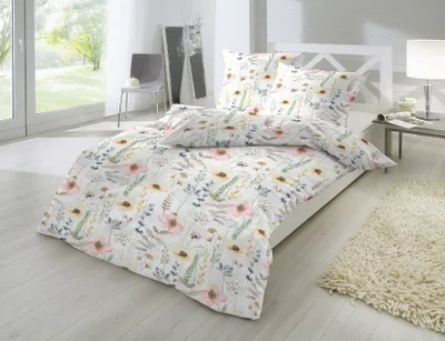 Produktbild von Primera Bio Renforce Bettwäsche 155x220 Blumenwiese Sommer grün rosa bunt B123007-15
