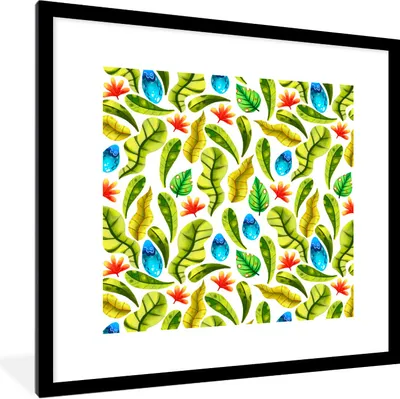 Produktbild von MuchoWow® Gerahmtes Poster Blumen - Dschungel - Blätter 40x40 cm - Poster mit Schwarzem Bilderrahmen Wandposter Rahmen Foto Bilder - Poster - Plakat im Rahmen