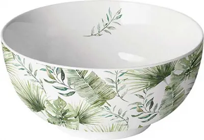 Produktbild von Schale Porzellan 14x6,5cm mit Tropenblätter Muster Grün / Weiß
