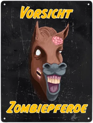 Produktbild von Vorsicht Zombiepferd Metallschild XXL in 28x38 cm in dunkelgrau