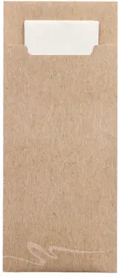 Produktbild von 520 Papstar Bestecktaschen 20 cm x 8,5 cm natur inkl. weißer Serviette 33 x 33 cm 2-lag. 87455 Serviettentaschen Besteckservietten