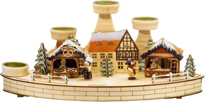 Productafbeelding van Theelichthouder & adventslamp - motief: kerstmarkt & bakkerij - met sfeerverlichting - 38x15x17 cm