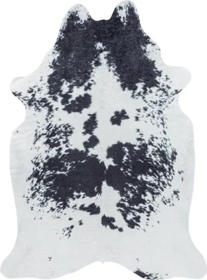 Immagine prodotto di Tappeto lavabile per soggiorno, corridoio o cucina, forma particolare, 100x135 cm, colore nero, realizzato in ecopelle effetto pelle di mucca