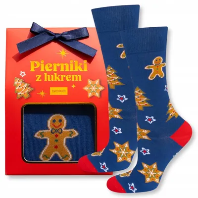 Produktbild von SOXO Herrensocken mit Lebkuchen Motiv in Geschenkbox
