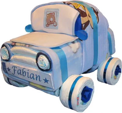 Produktbild von Windeltorte als Windelauto blau - Babygeschenk zur Geburt