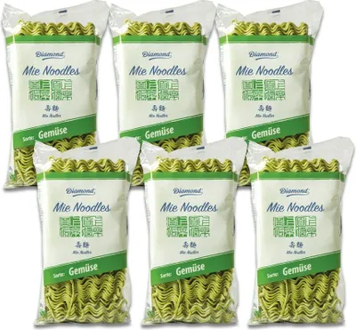 Produktbild von 6er-Pack DIAMOND Mie Noodles mit Gemüsegeschmack 250g / Mie Nudeln mit Gemüsepulver ohne Ei / Wok Nudeln
