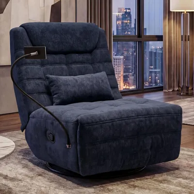 Produktbild von Relaxsessel HWC-P92, TV-Sessel Fernsehsessel, drehbar Kippfunktion Handyhalterung, Stoff Chenille (260g/m²) blau