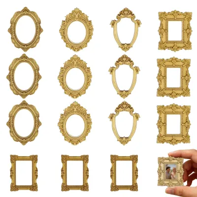 Mini-Fotorahmen Gold Vintage, 15 Stück, 5 Stile, Kunstharz