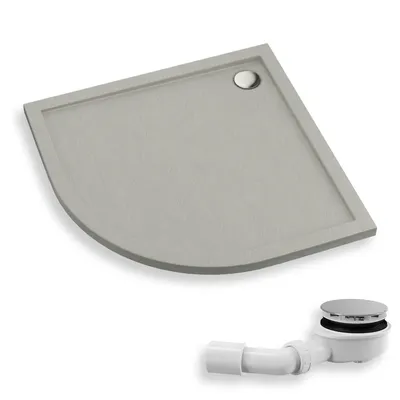 Zdjęcie produktu dla Brodzik Posadzkowy Prysznicowy Półokrągły 90x90x4,5 Akrylowy, Efekt Kamienia | w zestawie - Syfon, odpływ ⌀90 mm | BADLAND CASPAR NEW