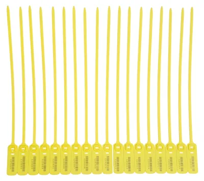 200 Kunststoff-Sicherheitsplomben, gelb, 40 cm, selbstverriegelnd, nummeriert