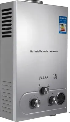 Obrázok produktu pre Ohrievač vody na LPG, okamžitý prívod teplej vody, odolné prevedenie z nehrdzavejúcej ocele, 18 l