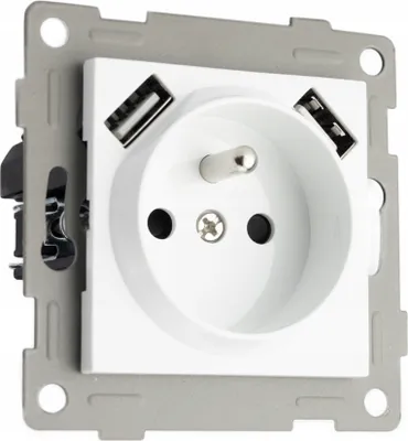 Zdjęcie produktu dla Kontakt Gniazdo Elektryczne Pojedyncze Fi60 2xUSB z Uziemieniem Białe