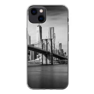 Produktbild von MuchoWow® Handyhülle Schutzhülle Hülle für iPhone 13 Architektur - New York - Brooklyn Bridge - Wasser - Schwarz und weiß Silikon Softcase Handy Hülle - Karteninhaber