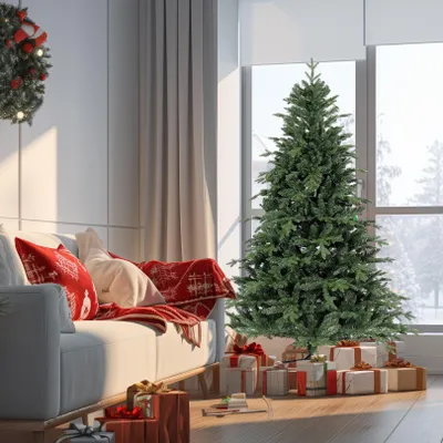 Produktbild von 183 cm Künstlicher Weihnachtsbaum Grün mit 1455 PE/PVC Spitzen, Klappsystem und Metallständer, naturgetreu, feuerbeständig, 183 x Ø124 cm
