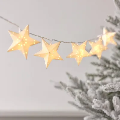Papier-Lichterkette mit 10 warmweißen LEDs, Timer, 1,8 m