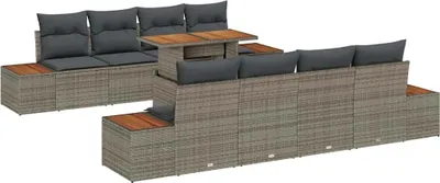Image de Ensemble de canapé de jardin 9 pcs Gris Poly rotin