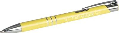 Produktbild von 10 Kugelschreiber mit Gravur "Viel Glück" / aus Metall / Farbe: pastell gelb