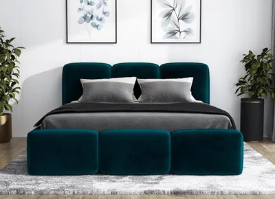 Produktbild von Polsterbett STERN 140x200 mit Matratze und Bettkasten. Farbe: Dunkelgrun.