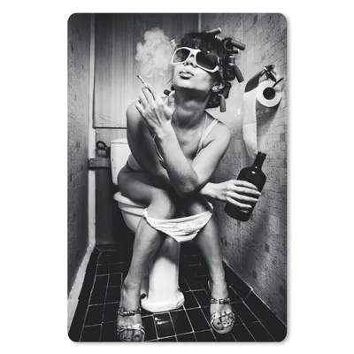 Produktbild von MuchoWow® Mauspad Mousepad Frau - Vintage - Lockenwickler - Toilette - Zigarette 18x27 cm - Mousepads - Maus Mat - Pad - Mausunterlage