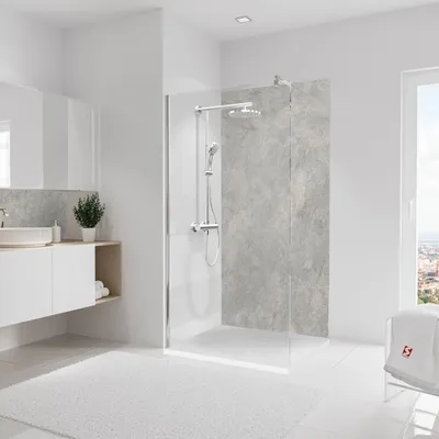 Produktbild von Schulte Duschrückwand, 100x210 cm, Wandverkleidung Stein Beige-Grau, Aluminiumverbundplatte, fugenloser Fliesenersatz, D1901021-554