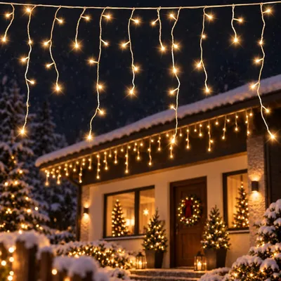 Lichtvorhang 24 m 960 LEDs warmweiß mit Timer für Innen & Außen