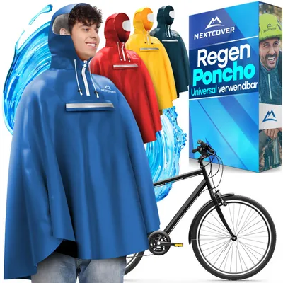 Produktbild von NEXTCOVER® NEU Regenponcho Fahrrad für Damen & Herren - mit [AquaShield 2.0] Technologie I Regenponcho Wandern, Fahrrad-Regencape, Angel Poncho, Regenponcho Herren, Regencape Damen wasserdicht Fahrrad, KI-generiertes Bild