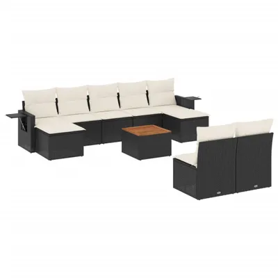 Produktbild von vidaXL 10-tlg. Garten-Sofagarnitur mit Kissen Schwarz Poly Rattan