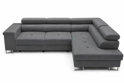 Zdjęcie produktu dla Sofa narożne w kształcie litery L, model ALVARO, kolor szary, wymiary 275 x 90 x 202 cm, z funkcją spania i pojemnikiem na pościel po prawej stronie, Obraz wygenerowany przez AI