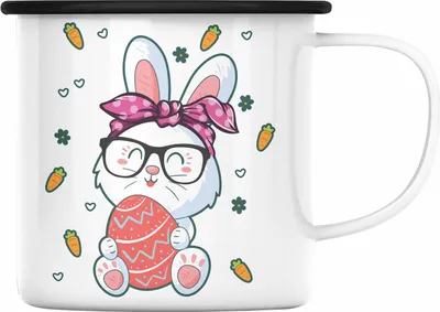 Produktbild von Trendation - Emaille Tasse Ostern Ostergeschenke Kinder Jugendliche Geschenke Lustige Grafik Osterhase Osterei Nerd Hase (Schwarz)