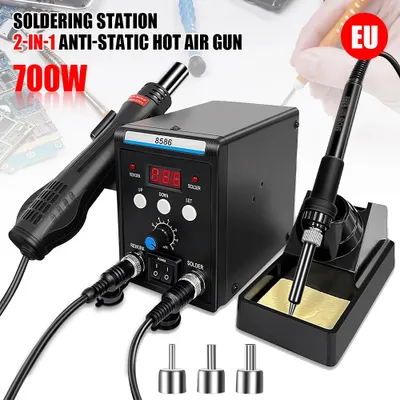 Produktbild von 8586 2-in-1 Lötstation - Heißluftgebläse - Lötkolben - Digitale Temperaturregelung - 220 V - EU-Stecker